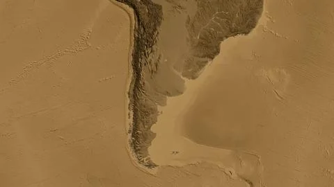Close-up of asepia elevation map centered on Argentina Illustrazione stock