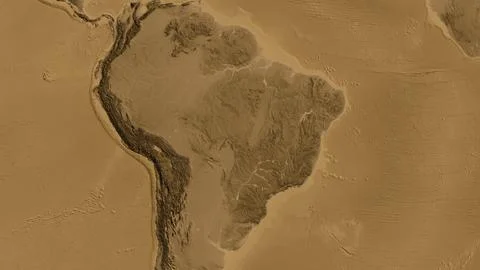 Close-up of asepia elevation map centered on Brazil 스톡 일러스트