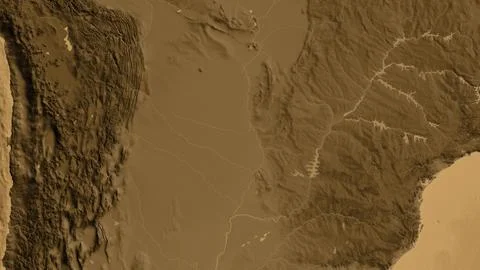 Close-up of asepia elevation map centered on Paraguay 스톡 일러스트