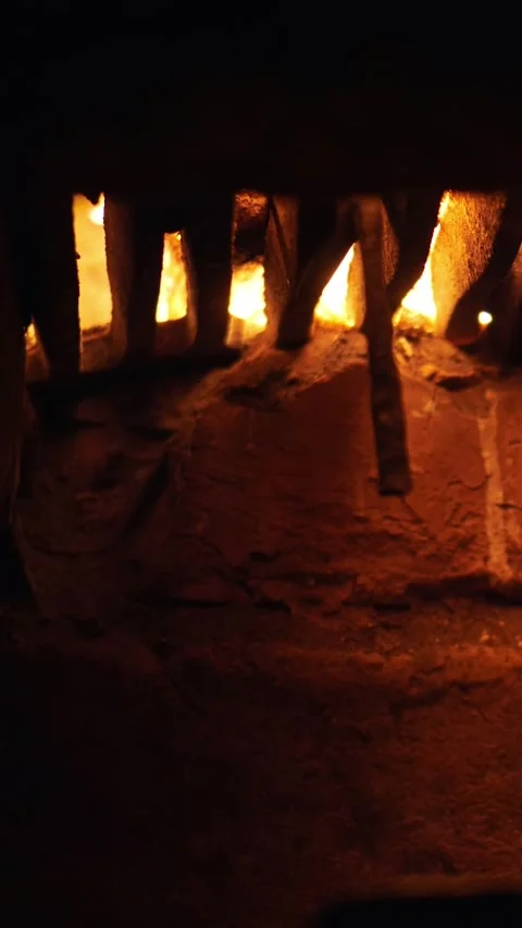 Close up of ash in an air intake old burning stove . Stock Footage 312315563