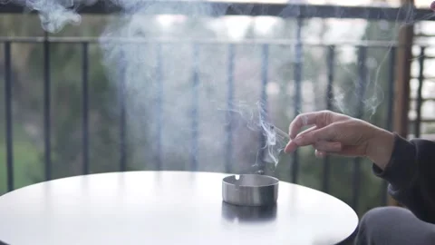 Close-up of the ashtray on the balcony. Stock Footage 233145847
