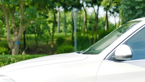 Close up of Asian man driving a car to a stop outdoor Stock Footage 80341818