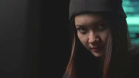 Close Up Asian Woman Hacker Using Computer Hacking And  Looking, Pose To Camera Stock-Footage 161459238