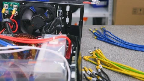 Close-up. Assembling of the electric wiring of the electrical equipment. 4K 스톡 동영상 73619736