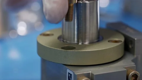 Close up of assembly of advanced electronic and mechanical equipment Stock Footage 132510844