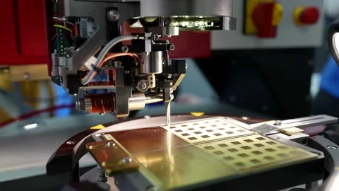 Close-up assembly of a computer printed circuit board. Automated technologies Stock-Footage 152751396