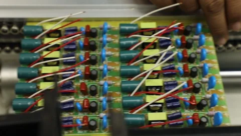 Close up of assembly of a printed circuit board (PCB) in a plant Stock Footage 109794143