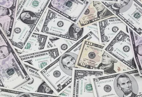 Close-up of assorted American banknotes 库存照片