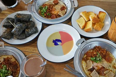 Close up assorted Asian breakfast Stock Photos