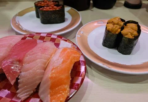 Close up assorted Sushi and Sashimi Stock-Fotos