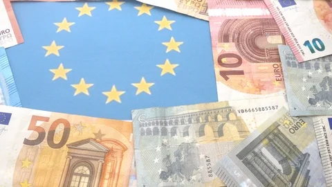 Close up of assorted value euro notes and images Stock Footage 126282777
