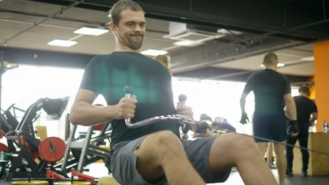 Close-up. athlete perform lower block traction on simulators Video stock 115357741