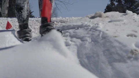 Close up athlete running in the snow Stock Footage 87538246