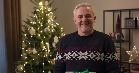 Close-up of attractive middle-aged man with gray hair who looks at the camera Stock Footage 210588734