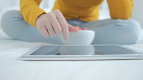 Close up of an attractive woman’s hands using digital tablet PC Stock Footage 94035318