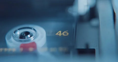 Close up of audio cassette tape playing in stereo / tape recorder Stock Footage