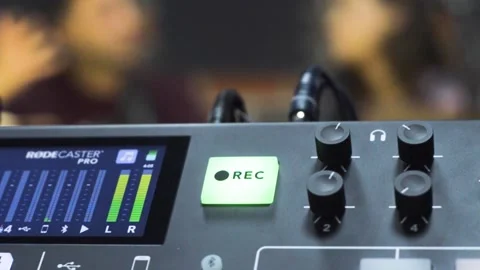 Close Up Of An Audio Console With Recording Button And Knobs. 動画素材 154414382