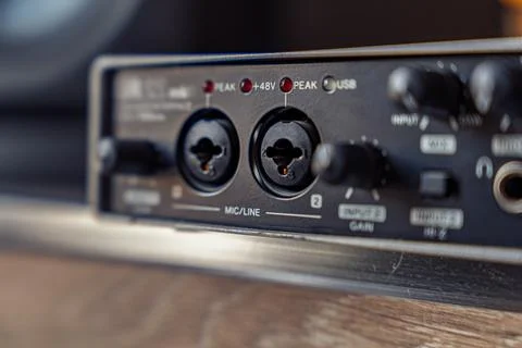 Close-Up of Audio Interface Input Panel Stock Photos