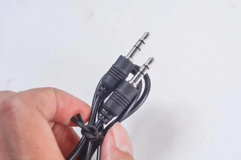 Close up audio jacks cable plugged into mixer console. XLR audio cable Stock Photos