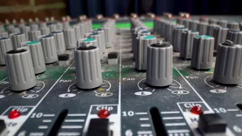 Close up of audio mixer knobs and control panel details 스톡 동영상 331696960