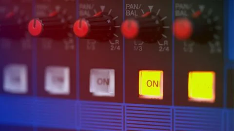 Close-up audio mixing console, Selective focus. mixing and mastering tone c.. Stock Photos
