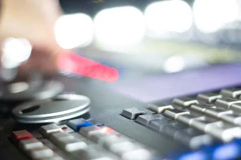 Close Up of Audio Mixing Console With Soft Lights 库存照片