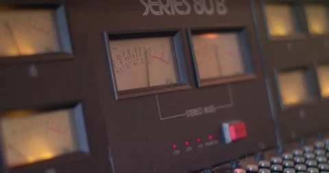 Close-up of audio mixing console, VU meter Stock Footage 245990923