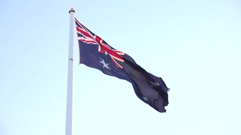 Close Up Of Australian Flag Flying In The Wind Stock Footage 68216260