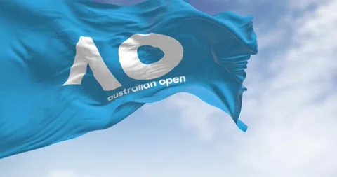 Close-up of the Australian Open flag waving Video stock 260015656