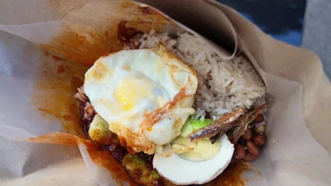 Close-up of authentic Malaysian Nasi Lemak. Video stock 341786360