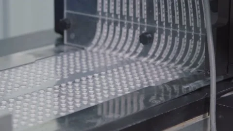 Close-up of automated machine packing pills into blister containers. the Stock Footage 200856544