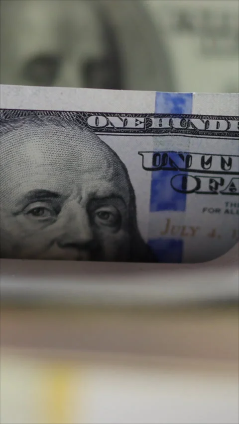 Close-Up Of Automatic Cash Counting Machine For 100 Dollar Bills.  Stock Footage 283494473