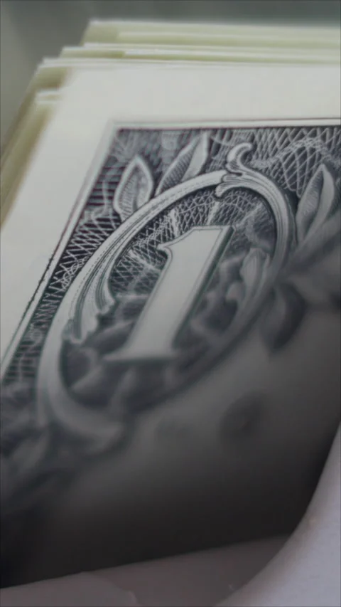 Close-Up Of Automatic Cash Counting Machine For 1 Dollar Bills. Machine Counting Stock Footage 284344626