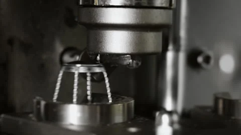 Close-up of the automatic cork insertion process on champagne bottles. Stock Footage 288548741