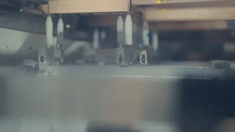 Close up, Automatic line for  cutting in the printing house. Stock Footage 197463631