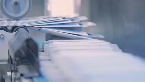 Close up, Automatic line for printing in the printing house. Stock Footage 197462248