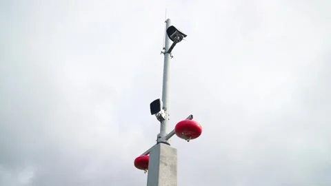 Close up of average speed camera with wiring against cloudy sky Stock Footage 319018205