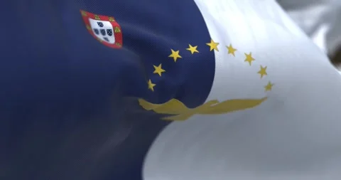 Close-up of Azores flag waving in the wind Stock Footage 253561208