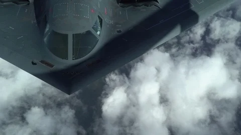 Close up of B-2 Spirit stealth bomber cockpit from boom operators window Stock Footage 115175087