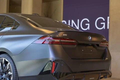 Close up of the back and side of the new BMW i5 M60 2024 Stock Photos