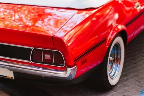 Close-up of back headlight of red vintage car Stock Photos