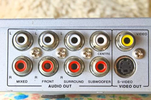 Close up back panel of dvd player Stock Photos