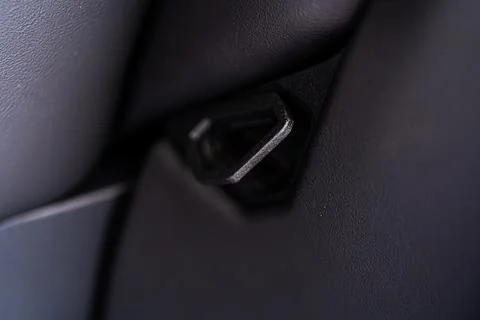 Close-Up of the Back Seat Release Pull Strap in Tesla Cybertruck Stock Photos