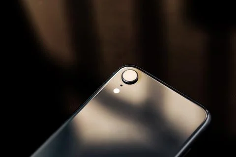 Close-up back side of new smartphone Foto stock