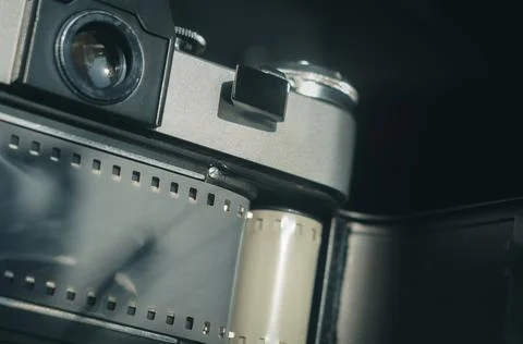 Close-up of the back of the Soviet film camera with the lid of the film Stock Photos