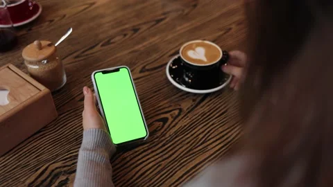 Close up back view of female hands holding smartphone with green screen for copy Stock Footage 162468333