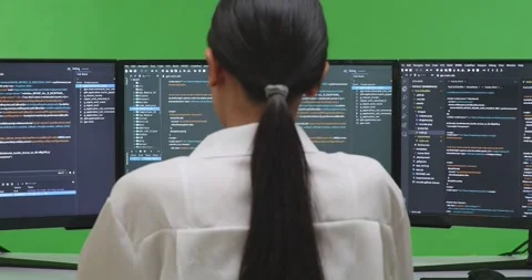 Close Up Of Back View Tired Asian Woman Developer Yawning While Write Code With Stock Footage 231130167