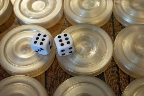 Close up backgammon game and dice Stock Photos