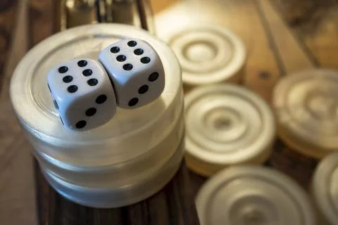 Close up backgammon game and dice Stock Photos