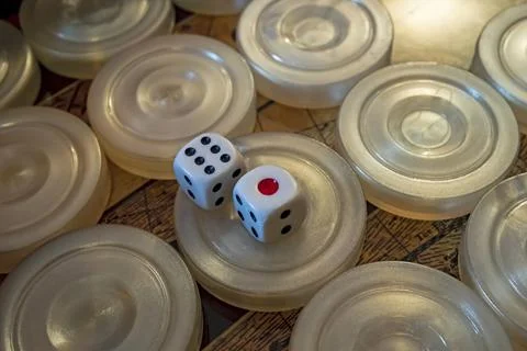 Close up backgammon game and dice Stock Photos
